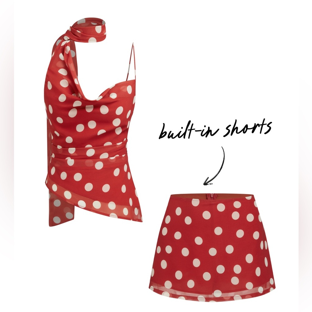 Red Polka Dot Halter Top and Skort Set - Cider Brand